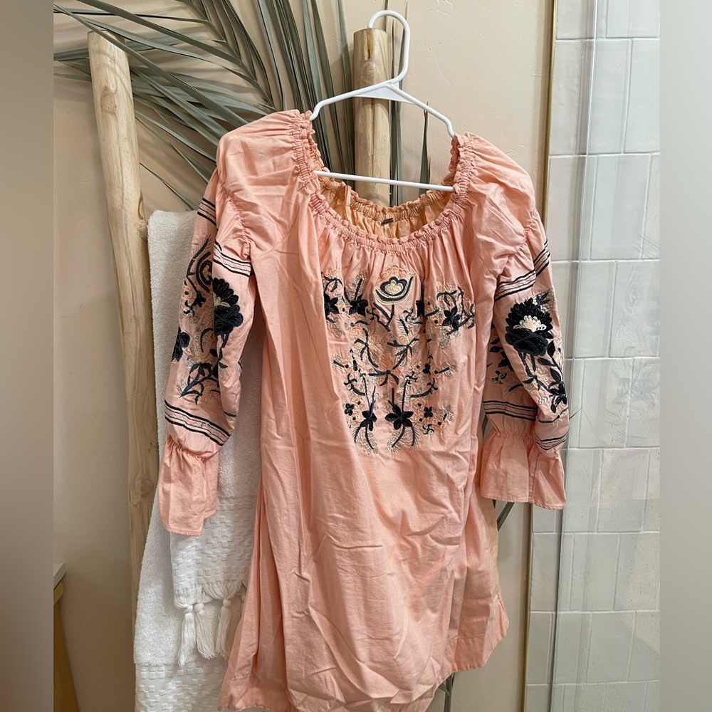 Free people embroidered peach mini dress